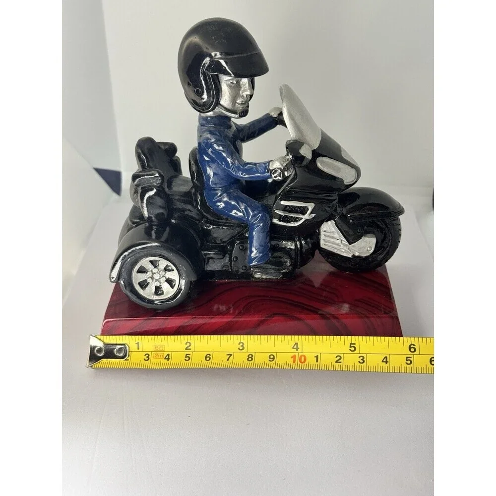Motorcycle Trike Bobblehead Figurine Rider In Blue Suit On Red Base